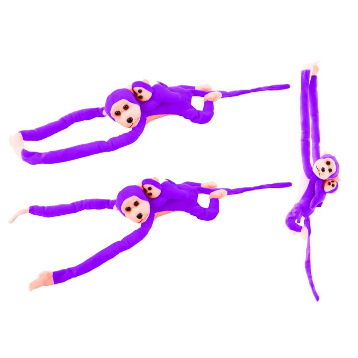 Pliušinis violetinis beždžionėlės žaislas su jaunikliu, 90 cm