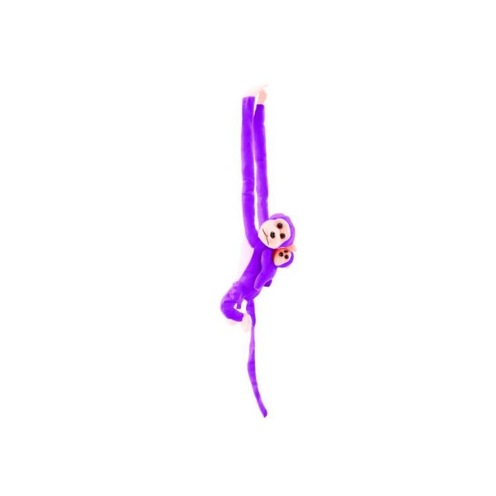 Pliušinis violetinis beždžionėlės žaislas su jaunikliu, 90 cm