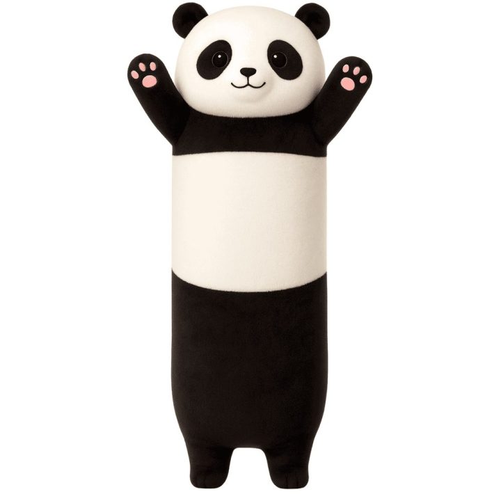 Pliušinė panda pagalvė ritinėlis 70 cm juodai balta