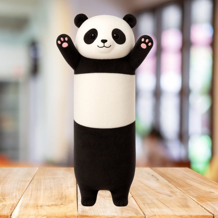 Pliušinė panda pagalvė ritinėlis 70 cm juodai balta