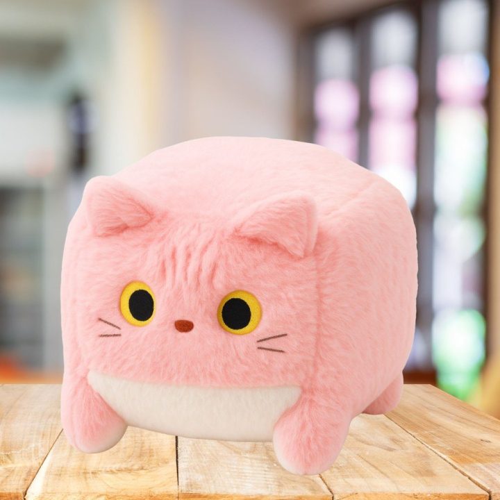 Rožinis minkštas kačiuko žaislas kubas 18 cm