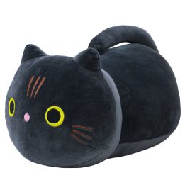Juodas pliušinis katinas su ilga uodega, 40 cm
