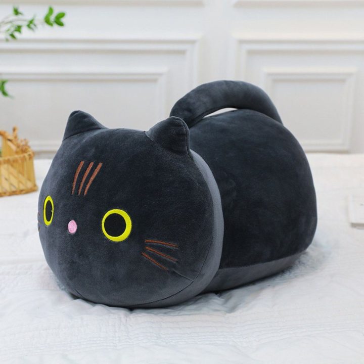 Juodas pliušinis katinas su ilga uodega, 40 cm
