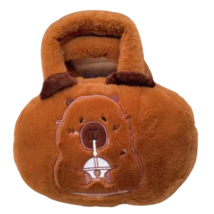 Pliušinis kapibaros formos krepšys vaikams, rudas, 20 cm