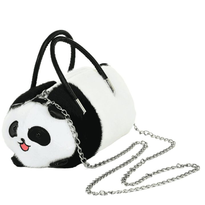 Pliušinė panda rankinė su grandinėle, juoda balta, 20 cm