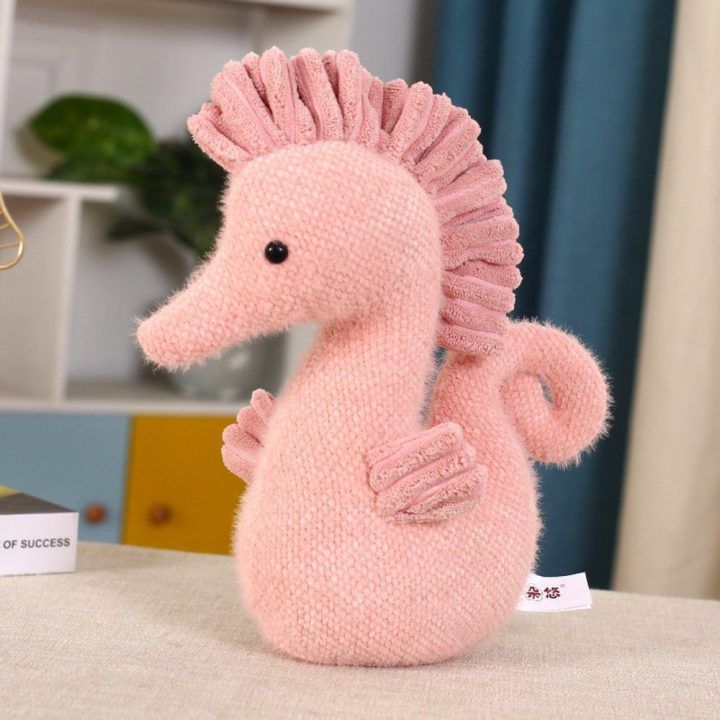 Rožinis pliušinis jūrų arkliukas vaikams 25 cm