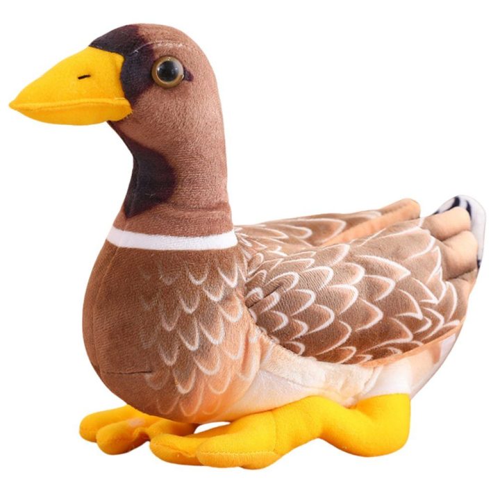 Pliušinis anties žaislas vaikams, rudas geltonas, 28 cm
