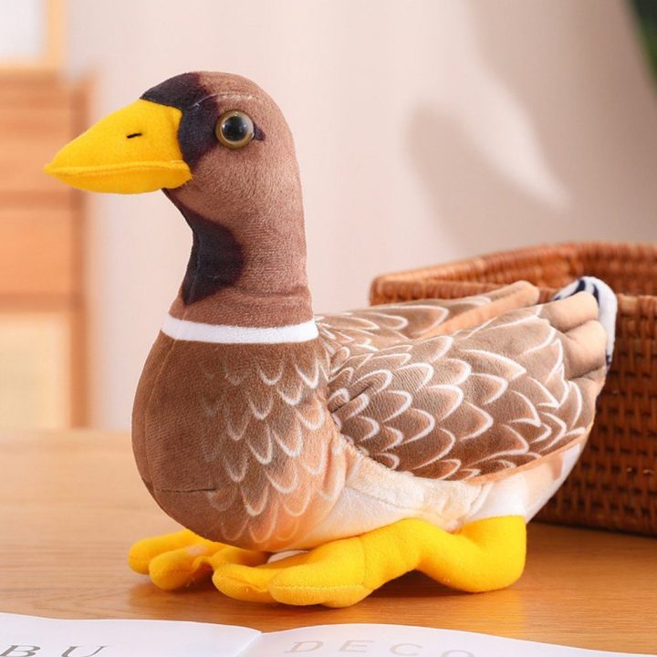 Pliušinis anties žaislas vaikams, rudas geltonas, 28 cm