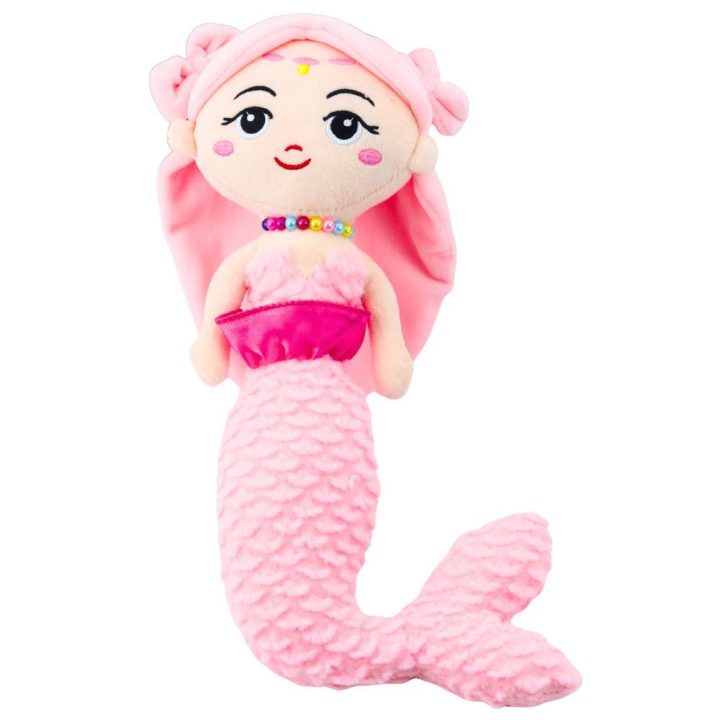 Rožinė undinėlės formos minkšta lėlė su karoliukais, 32 cm