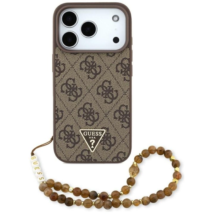 Telefono dėklas iPhone 17 Pro rudas su dirželiu Guess