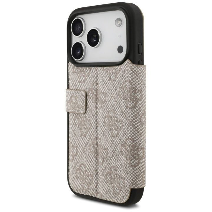 Knygutės tipo dėklas iPhone 17 Pro smėlio spalvos Guess