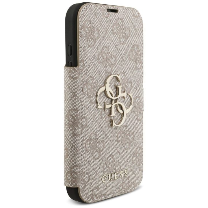 Knygutės tipo dėklas iPhone 17 Pro smėlio spalvos Guess