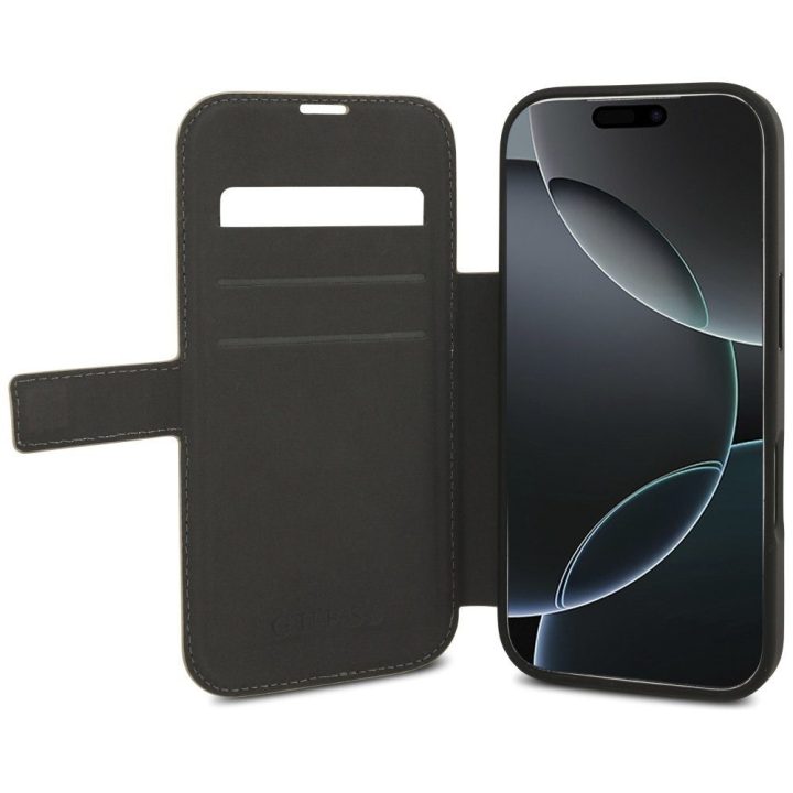 Knygutės tipo dėklas iPhone 17 Pro smėlio spalvos Guess