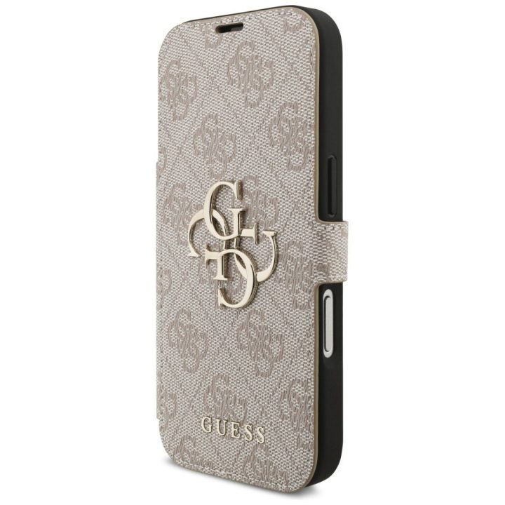 Knygutės tipo dėklas iPhone 17 Pro smėlio spalvos Guess