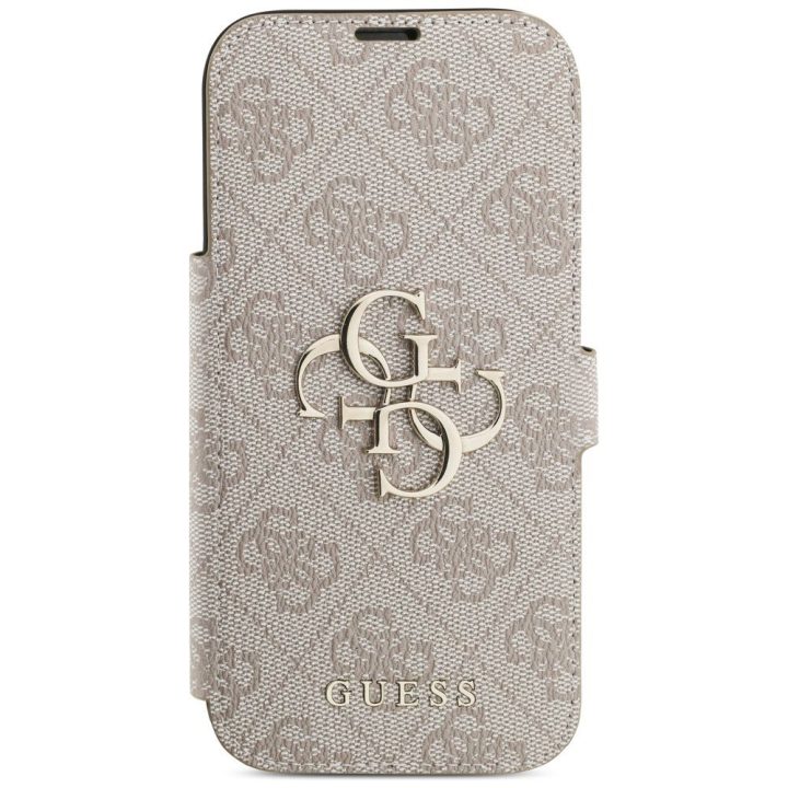 Knygutės tipo dėklas iPhone 17 Pro smėlio spalvos Guess