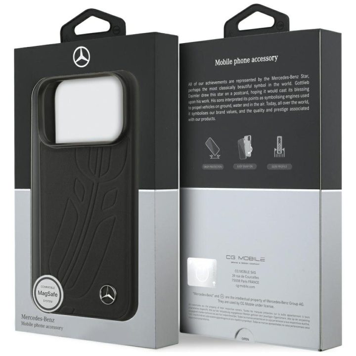 Telefono dėklas iPhone 17 Pro juodas oda Mercedes