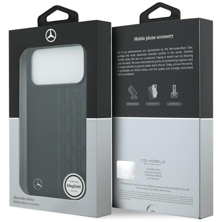 Telefono dėklas iPhone 17 Pro Max juodas odinis Mercedes