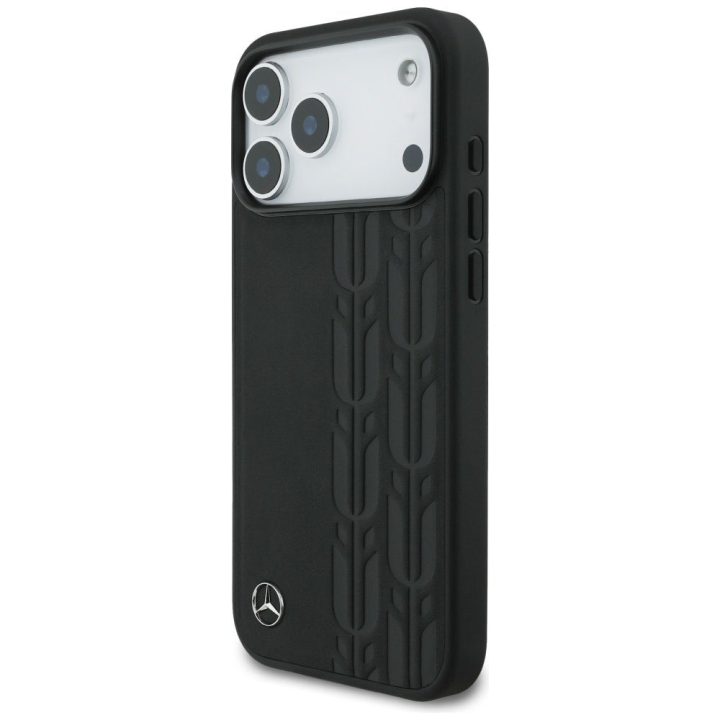 Telefono dėklas iPhone 17 Pro Max juodas odinis Mercedes