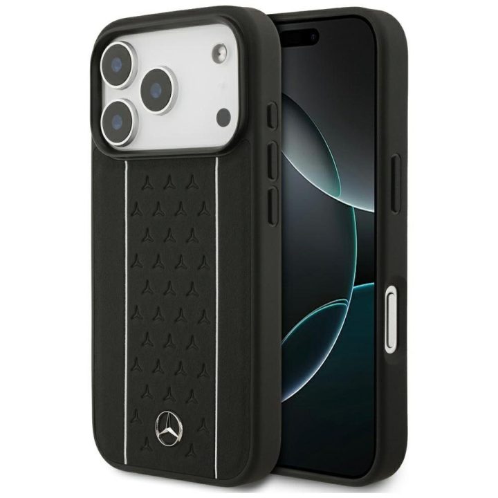 Telefono dėklas iPhone 17 Pro juodas odinis Mercedes