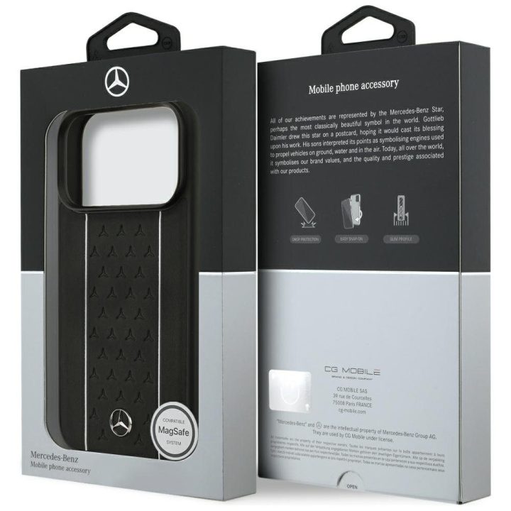 Telefono dėklas iPhone 17 Pro juodas odinis Mercedes