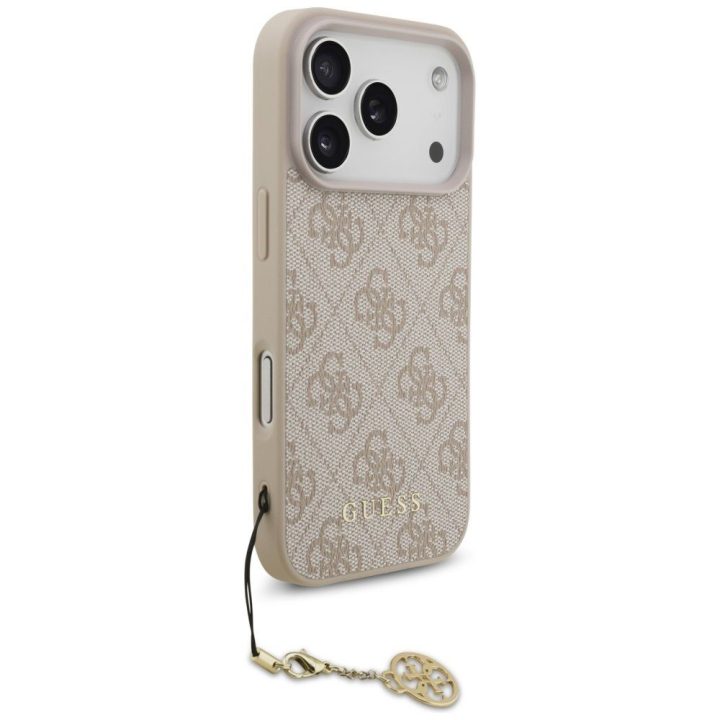 Telefono dėklas iPhone 17 Pro smėlio spalvos su pakabuku Guess