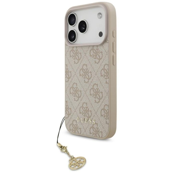 Telefono dėklas iPhone 17 Pro smėlio spalvos su pakabuku Guess