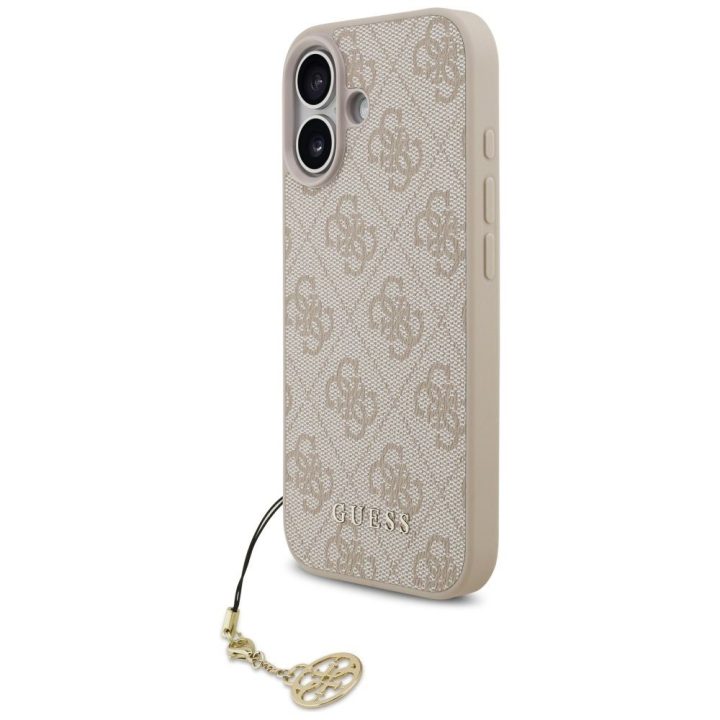 Telefono dėklas iPhone 17 smėlio spalvos su pakabuku Guess