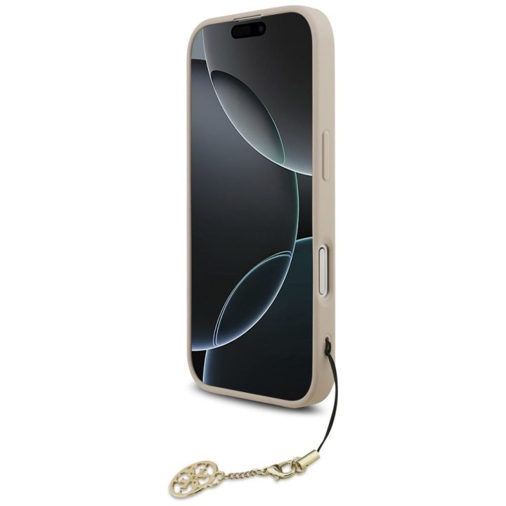 Telefono dėklas iPhone 17 smėlio spalvos su pakabuku Guess
