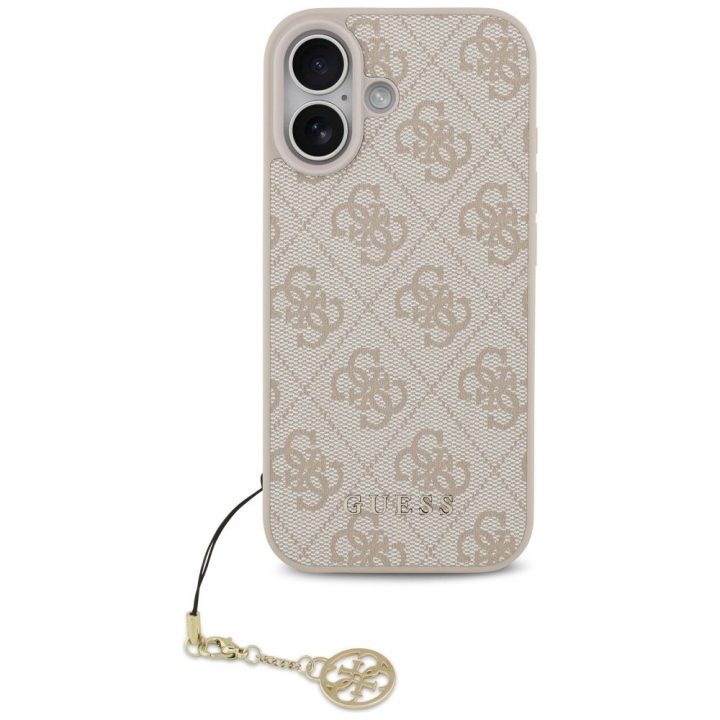 Telefono dėklas iPhone 17 smėlio spalvos su pakabuku Guess