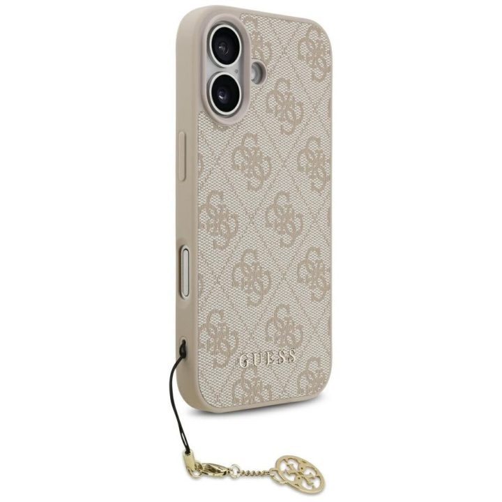 Telefono dėklas iPhone 17 smėlio spalvos su pakabuku Guess
