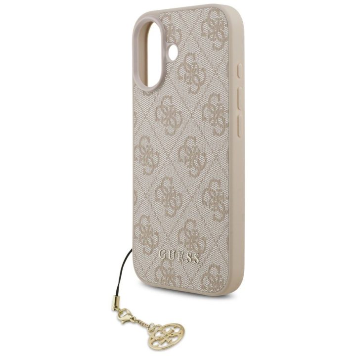 Telefono dėklas iPhone 17 smėlio spalvos su pakabuku Guess
