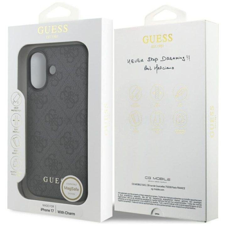 Telefono dėklas iPhone 17 juodas su pakabuku Guess