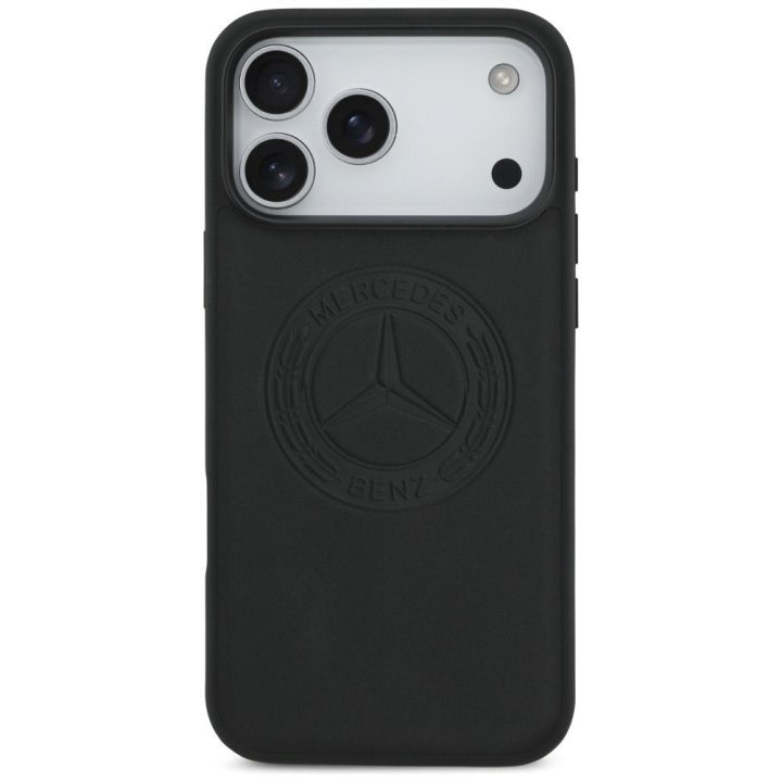 Telefono dėklas iPhone 17 Pro Max juodas oda Mercedes