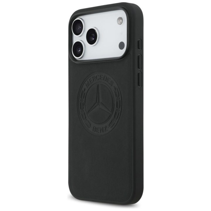 Telefono dėklas iPhone 17 Pro Max juodas oda Mercedes