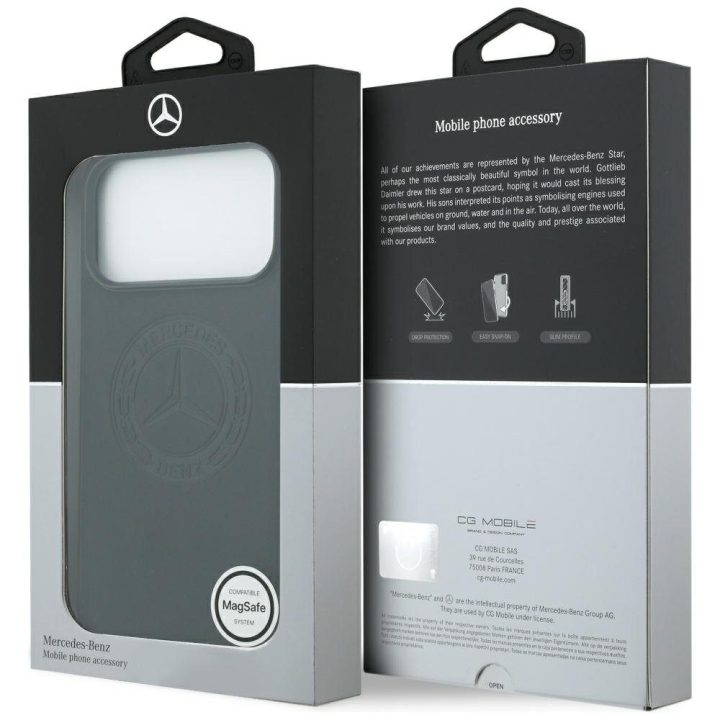 Telefono dėklas iPhone 17 Pro Max juodas oda Mercedes