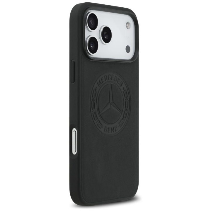 Telefono dėklas iPhone 17 Pro Max juodas oda Mercedes