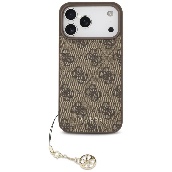 Telefono dėklas iPhone 17 Pro Max rudas su pakabuku Guess
