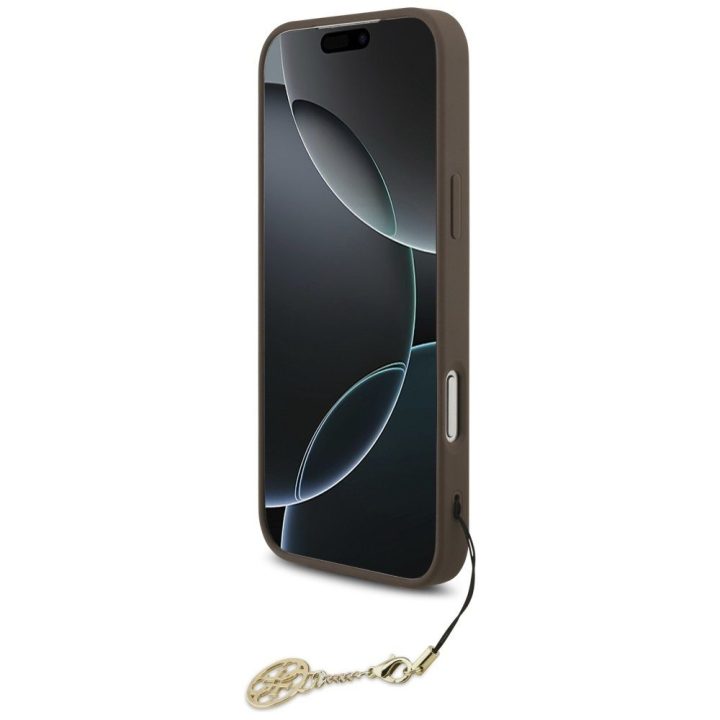 Telefono dėklas iPhone 17 Pro Max rudas su pakabuku Guess