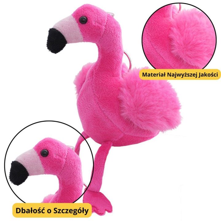 Rožinis pliušinis flamingo raktų pakabukas 12 cm