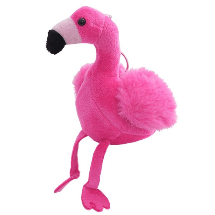 Rožinis pliušinis flamingo raktų pakabukas 12 cm