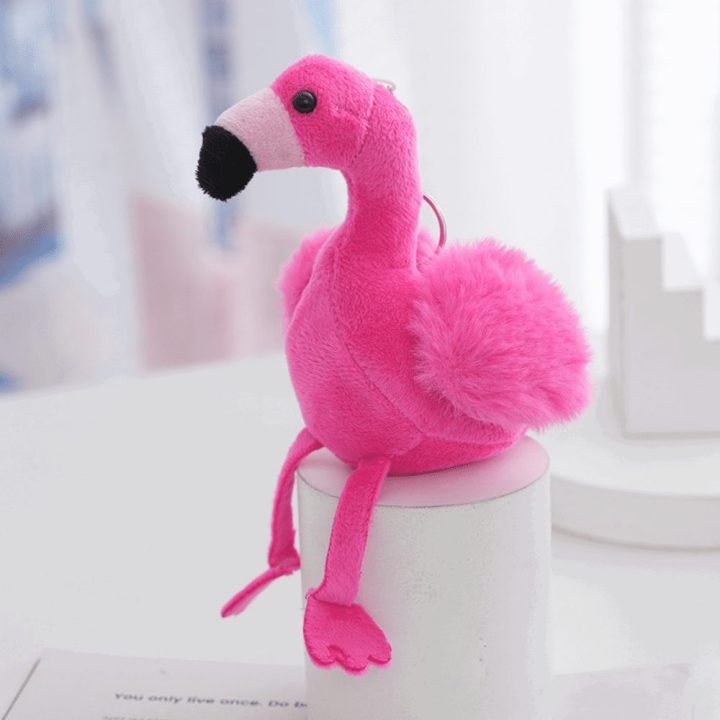 Rožinis pliušinis flamingo raktų pakabukas 12 cm