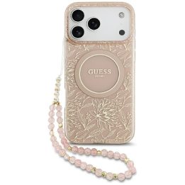 Telefono dėklas iPhone 17 Pro Max su rožiniu dirželiu Guess
