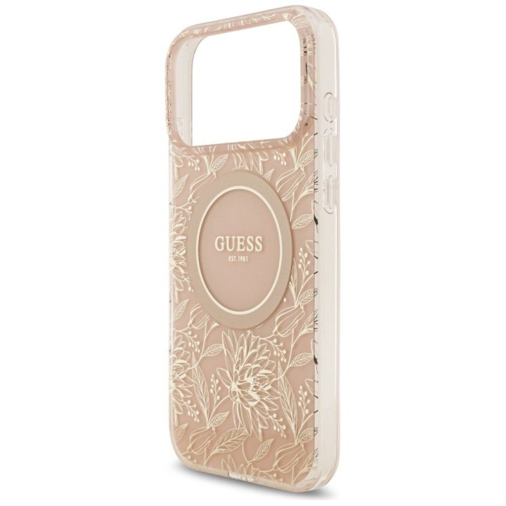 Telefono dėklas iPhone 17 Pro Max su rožiniu dirželiu Guess