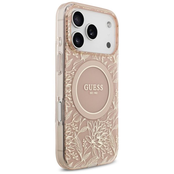 Telefono dėklas iPhone 17 Pro rožinis su dirželiu Guess