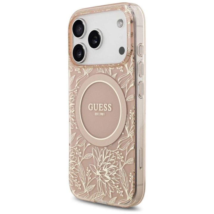 Telefono dėklas iPhone 17 Pro rožinis su dirželiu Guess