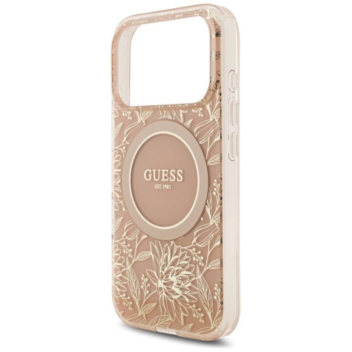 Telefono dėklas iPhone 17 Pro rožinis su dirželiu Guess