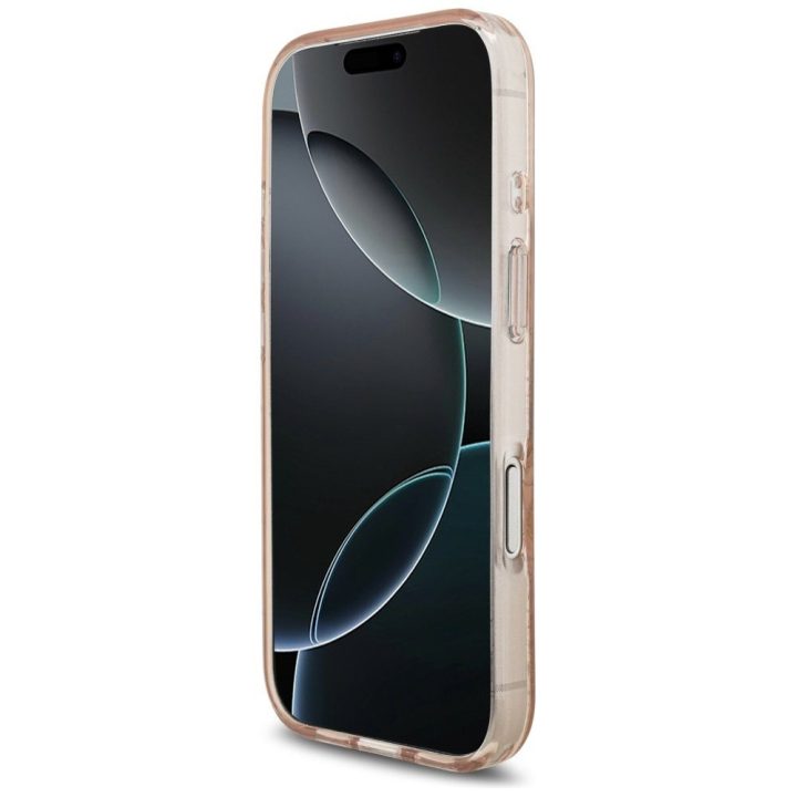 Telefono dėklas iPhone 17 Pro rožinis su dirželiu Guess