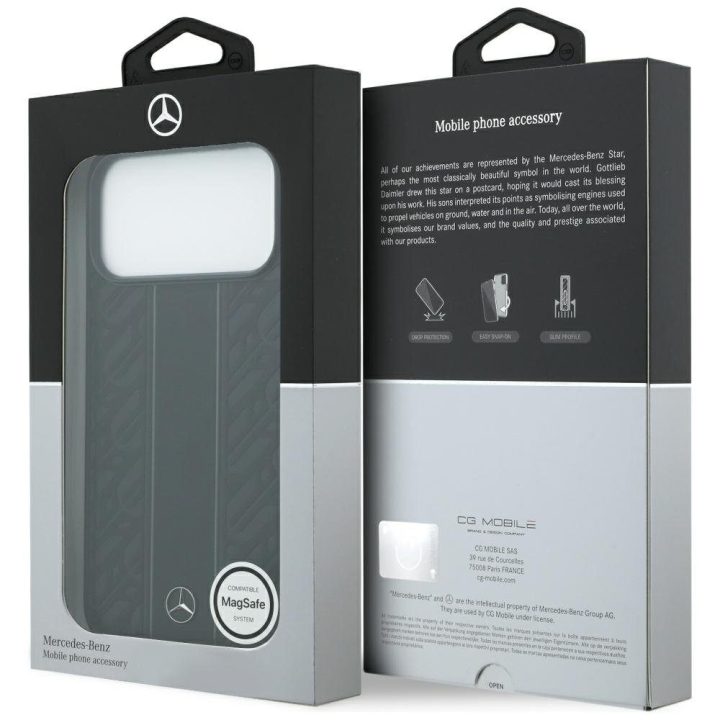 Telefono dėklas iPhone 17 Pro Max juodas odinis Mercedes