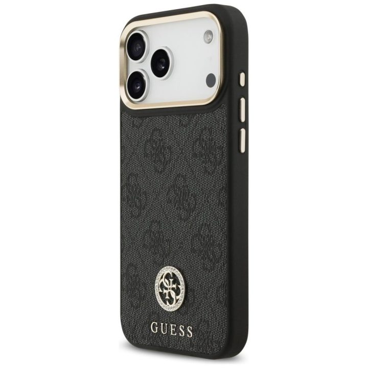 Guess 4G Srtass Logo & Big Strap Metal Buttons MagSafe Case for iPhone 17 Pro Max - Black