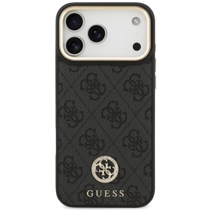 Guess 4G Srtass Logo & Big Strap Metal Buttons MagSafe Case for iPhone 17 Pro Max - Black